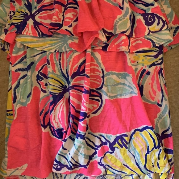 Lilly Pulitzer Pink Rilo Swept By The Tides Ruffle Strapless Top XS Excellent - Picture 4 of 7